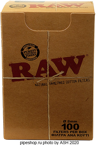    RAW NATURAL UNREFINED COTTON FILTERS REGULAR 8 mm,  100 .