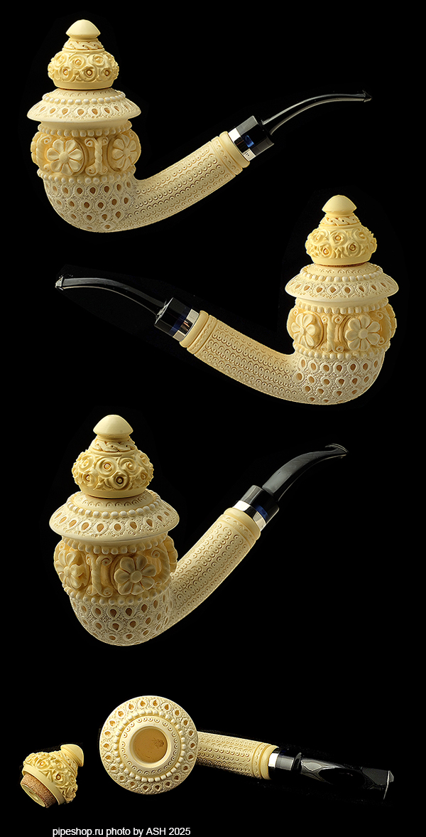   MEERSCHAUM CARVED BENT CALABASH WITH CAP ESTATE NEW UNSMOKED,  9 