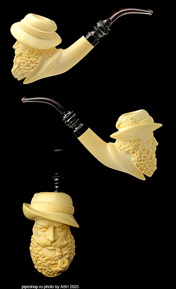   E. CEVHER MEERSCHAUM PIPESMOKER IN A HAT ESTATE NEW UNSMOKED