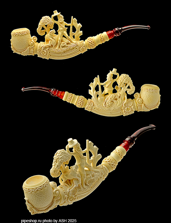   KUDRET MEERSCHAUM CARVED HUNTER WITH DOG ESTATE NEW UNSMOKED