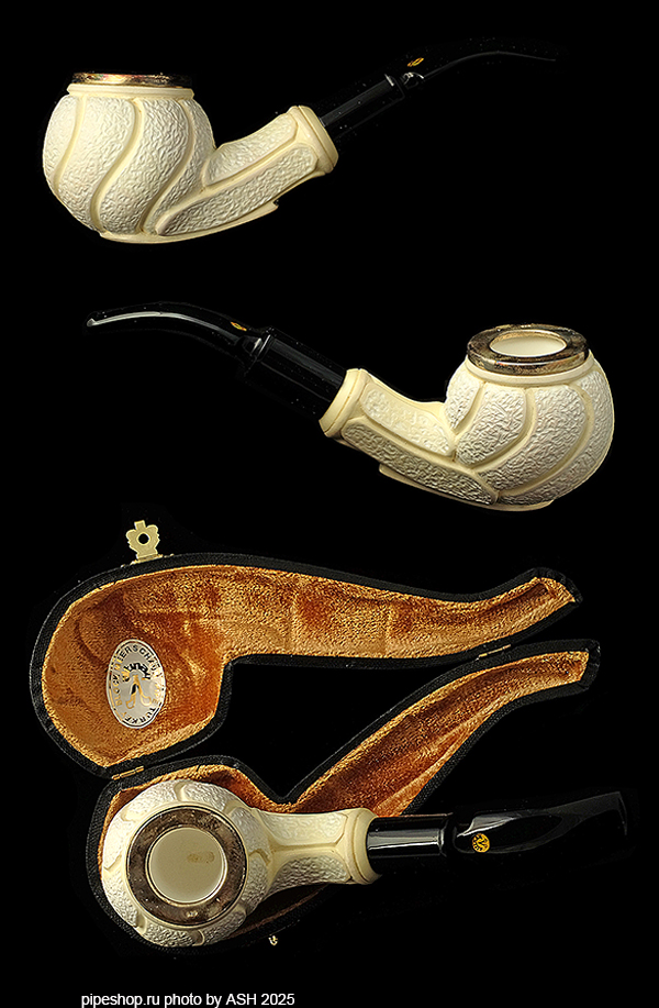   ALTINAY MEERSCHAUM "PUMPKIN" CARVED BENT APPLE WITH SILVER,  9 