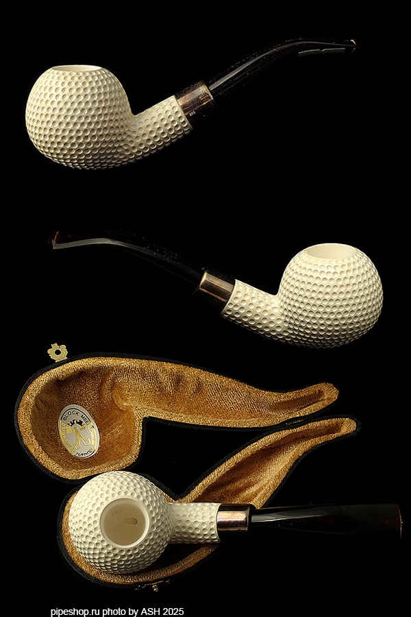   ALTINAY MEERSCHAUM "GOLF BALL" CARVED BENT SILVER SPIGOT