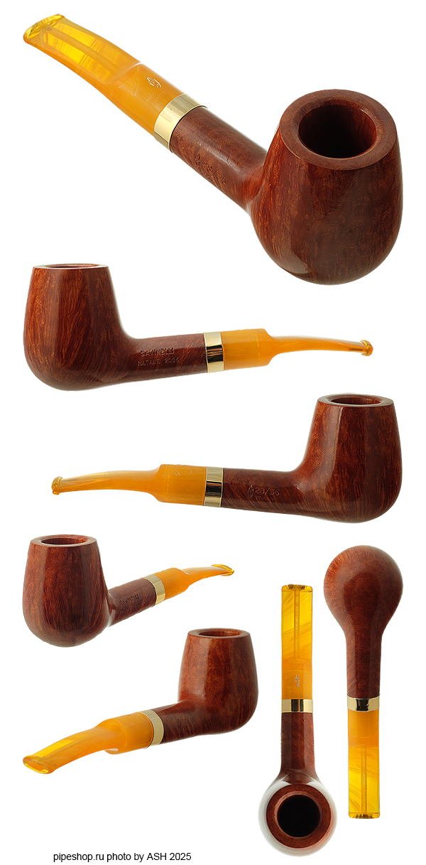   SAVINELLI NATALE 2006 SMOOTH BENT BILLIARD WITH GOLD LIMITED EDITION 28/36 ESTATE NEW UNSMOKED,  9 