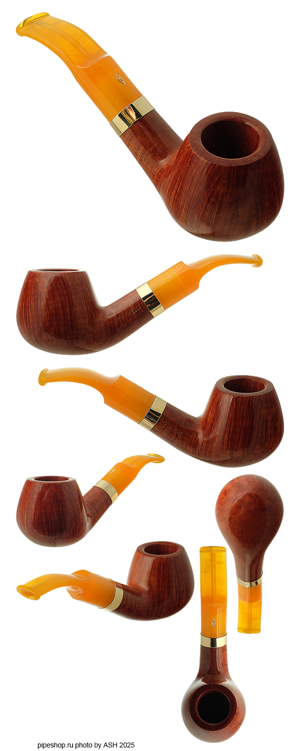   SAVINELLI NATALE 2007 SMOOTH BENT BRANDY WITH GOLD LIMITED EDITION 4/36 ESTATE NEW UNSMOKED,  6 