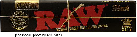    RAW NATURAL UNREFINED ROLLING PAPERS CLASSIC BLACK KING SIZE SLIM,  32 