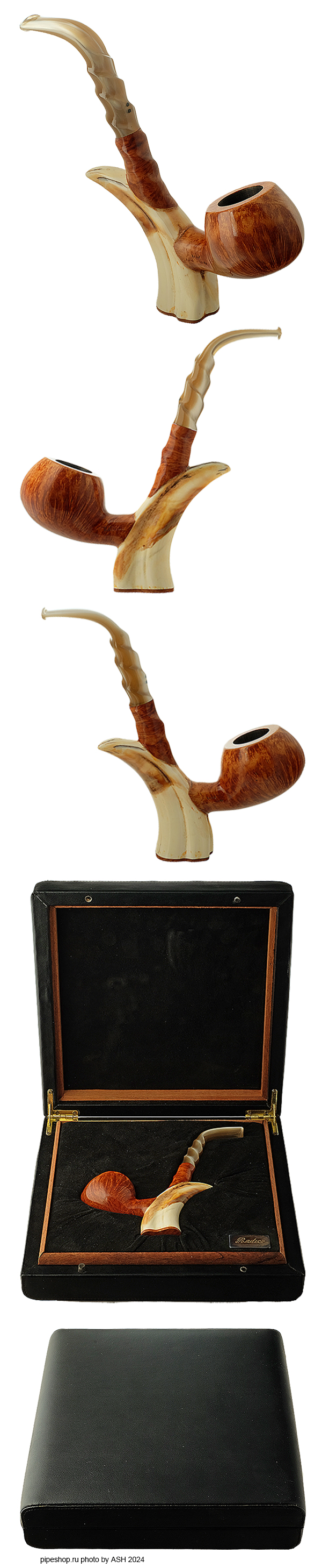   RADICE SMOOTH BENT TOMATO SITTER WITH HORN AND BOX SIGNATURE LUIGI RADICE 2001 ESTATE NEW UNSMOKED